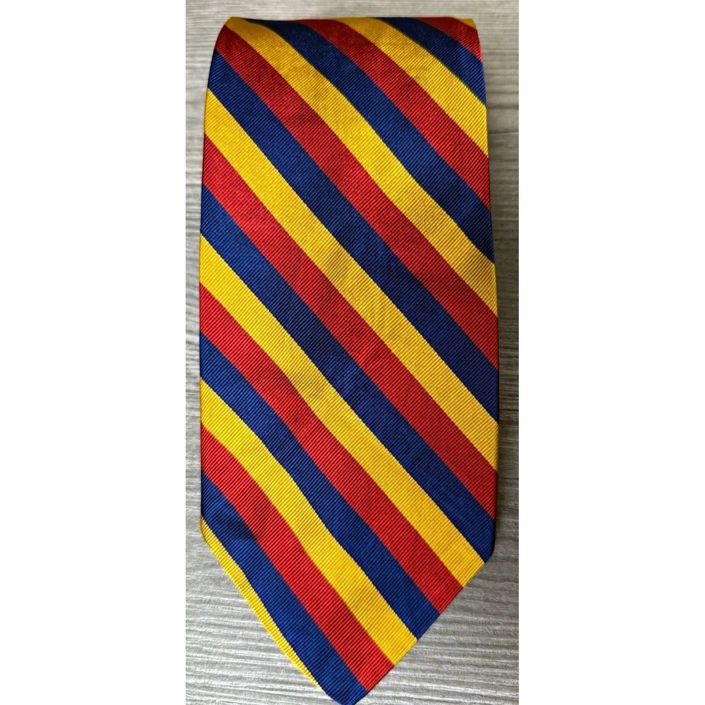 Vintage Chipp New York New Haven Silk Repp Tie Red Yellow Blue Stripe Ivy